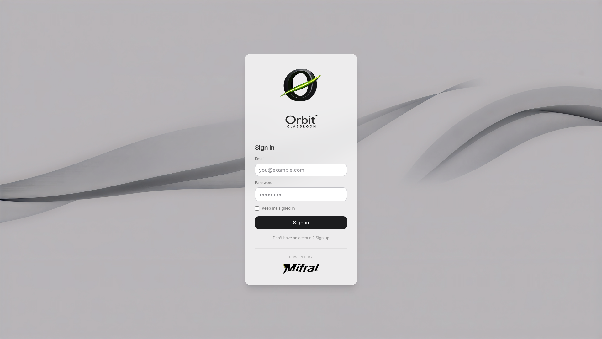 access-sign-in — Access screen with email and password fields.