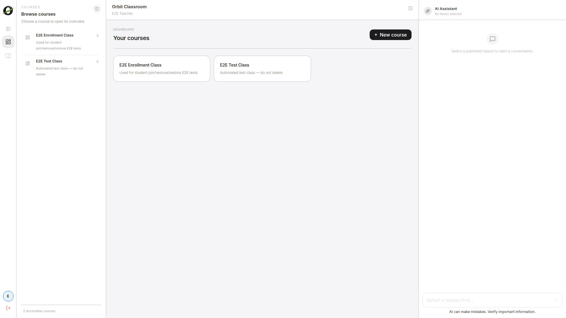 getting-started-dashboard — Dashboard showing a class card after the first class is created.