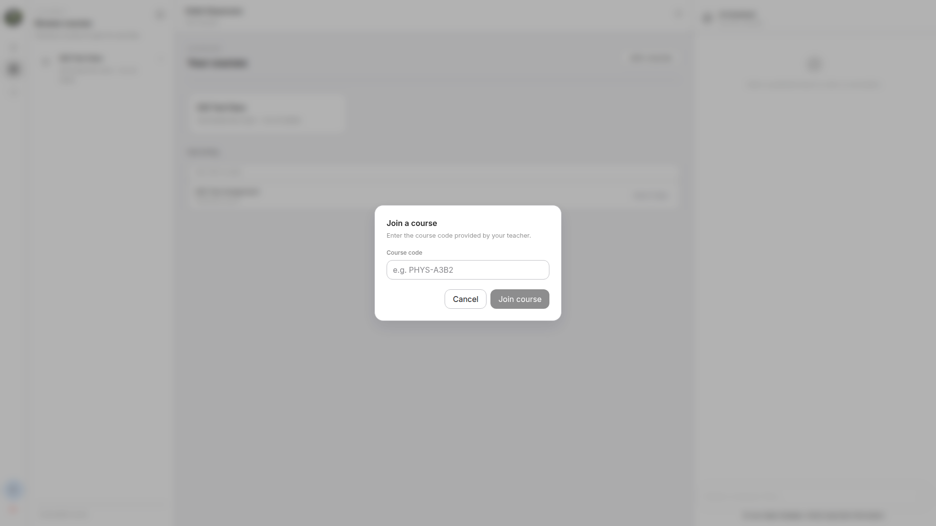 student-join-class-code — Class code entry and pending request state.