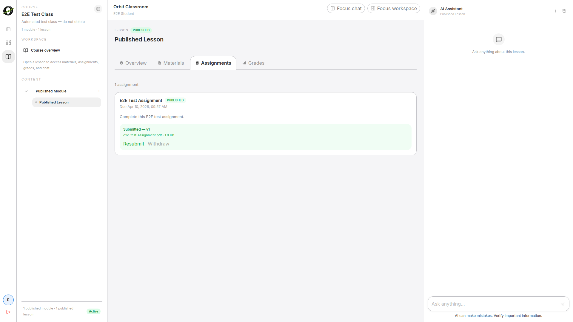 student-submit-assignment — Expanded assignment with file submission area and visible due date.