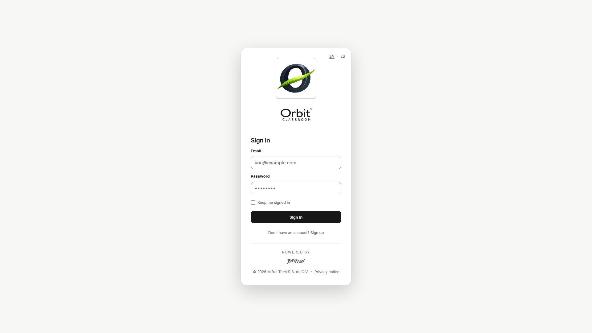 access-sign-in — pantalla de acceso con campos de email y password.