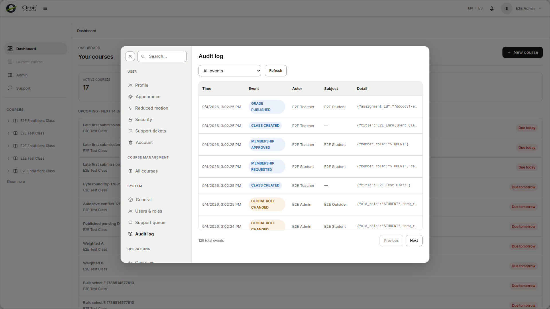 admin-audit-tab — tab con filtros de severidad y lista de eventos.