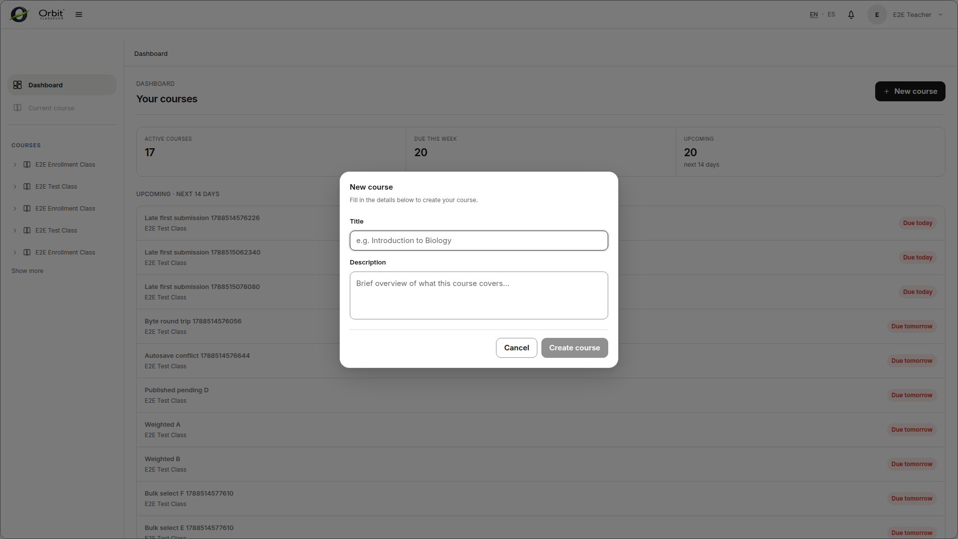 teacher-create-class — formulario de nueva class con y .